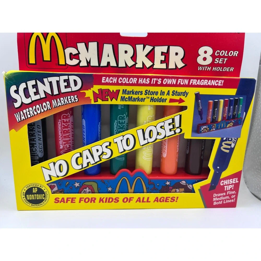 McDonald's McMarker Set Of 8 Scented Watercolor Markers W Holder 1994 NOS (2)